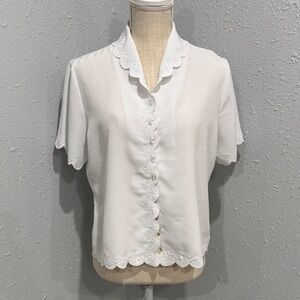 Vintage Laura Scott White Scalloped Blouse Size 10P